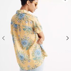 Madewell Ruffle Sleeve Button Down Top Painted Blooms XXS